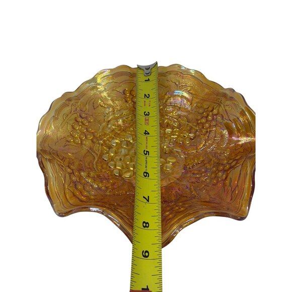 VTG Imperial Marigold Carnival Glass 8.5" Ruffled Bowl Grapes & Vines Pattern - Picture 5 of 6